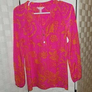 Lilly Pulitzer ELSA Pink and Orange Blouse XXS